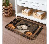 Halloween Ghost Banjo Quick Dry Bath Mat, Pumpkin and Witch Hat Absorbent Non Slip Shower Mat, Flannel Washable Bath Rugs for Bathroom Decorative 16x24 Inch