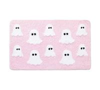 Halloween Ghost Bath Mat, 40x60/60x80cm, Black and White, Non-Slip Washable Bathroom Rug, Microfibre Tufted (Pink, 40x60cm)