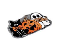 Halloween Ghost Bath Mat - Pumpkin Cat Scatter Rug, Soft Festival Floor Layer, Playful Character Pattern Seasonal Accent | Daily Foot Drying Convenience For Apartment Doorway Laundry Shower Cabin