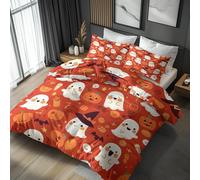Halloween Ghost Bedding Single Duvet Cover Sets, Jack-O'-Lantern Star Cute Quilt Cover 2 Piece, Halloween Ghost Bedroom Decor Bed Set Super Soft Microfibre With 2 Pillowcase, No Comforter