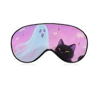 Halloween Ghost Black Cat Pumpkin Sleep Mask with Adjustable Strap, Breathable Sleep Masks for Women Men, Soft Eye Mask for Side Sleepers, Travel, Office Nap, Airplane & Blocking Light