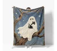 Halloween Ghost Blanket Horror Spooky Bed Warm Plush Flannel Throw Blankets Super Soft Fleece Cozy Fuzzy Black Cat Stuffed Blanket for Kids Teens Adults Room Decor 40"X50"