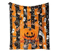 Halloween Ghost Blankets Gothic Ghost Spider Flannel Blanket Orange Pumpkins Leaves Blanket for Couch Bed Halloween Pumpkin Decor Graduation Gifts
