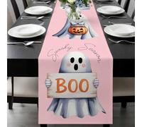 Halloween Ghost Boo Table Runner 18x72 Inches Long Watercolor Art Abstract Retro Cotton Linen Table Runner Burlap Style for Dinner Table Party Decor Tabletop Decorations