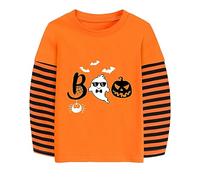 Halloween Ghost Boo Tshirt for Toddler Boy Girl Stripe Long Sleeve Tops Pumpkin Kids Tee Shirt Orange 4-5 Years