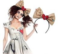 Halloween Ghost Bride Bow Headband Creepy Doll Hair Hoop Accessories for Women, Broken Heart and Pins Designed Hairband Cosplay Costume Headwear for Carnival Horror Party
