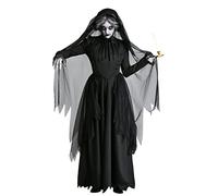 Halloween Ghost Bride Witch Costume Scary Cosplay Fancy Dress Corpse Bridal Black Costume Horror Long Hooded Cape Cloak Dress Clothes Graveyard Bride Halloween Outfits Props for Role Play Carnival