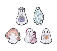 Halloween Ghost Brooch Pins, Mini Enamel Ghost Pin, Cute Ghosts Lapel Pin Cartoon Ghosts Lapel Badges, Funny Lovely Ghosty Brooches Button Accessories for Clothing Bags Jackets (White F 5pcs)