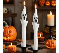 Halloween Ghost Candles Set, Cute Spooky White Taper Candles with Ghost Face for Halloween Decorations, Haunted House, Party Table Centerpiece, Gothic Home Decor, Trick or Treat Supplies