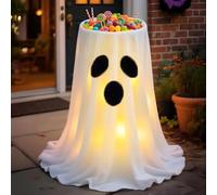 Halloween Ghost Candy Bowl with LED Lights, Adjustable Height Large Candy Holder for Trick or Treat, Light Up Ghost Halloween Decoration for Porch, Indoor Outdoor Candy Bowl Stand，*D