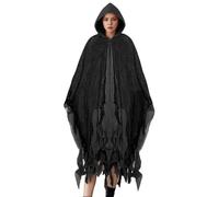 Halloween Ghost Cape Skeleton Tattered Mesh Cape Creepy Spooky Fashion Breathable Horror Theme Halloween Costumes Party Fancy Dress Costume