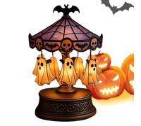 Halloween Ghost Carousel Light, Halloween Ghost Night Light, Antique Copper Base Purple Stained Glass - Spooky Reading Lights