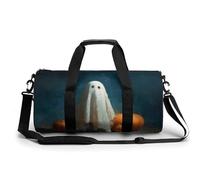 Halloween Ghost Carved Pumpkins Spooky Travel Gym Bag for Women Men Cylindrical Duffle Bag Sport Workout Bag with Shoulder Strap