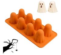 Halloween Ghost Chocolate Molds, 3D Silicone Chocolate Molds with 8-Cavity Cute Ghosts, Food Grade Ghost Silicone Mould for Making Jelly, Gummy, Pudding, Ice Cube, Halloween Party Supplies (1Pc)