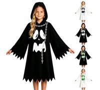 Halloween Ghost Cloak Teen Funny Hooded Cloak Cute Festival Cosplay Costume | Unisex Oversized Funny Shawl Loose Fit Skeleton Dress with Chain Autumn Winter Themed Party Lightweight Cozy Poncho