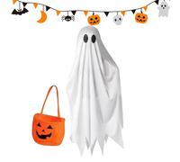 Halloween Ghost Costume, Halloween Scary Cape, 36.22 Inches Cosplay Outfit with Trick or Treat Bag, Party Dress Up for Kids, Events, Birthday, Festival, Holiday Parade Wear