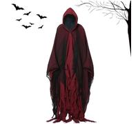 Halloween Ghost Costume, Spooktacular Hooded Cloaks, Horror Grim-Reaper Cloaks, Witch Ghost Costume, Scary Haunted Hooded Cape, Ghost Cloaks Outfit for Men and Women, Adult Size (Red)