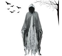 Halloween Ghost Costume, Spooktacular Hooded Cloaks, Horror Grim-Reaper Cloaks, Witch Ghost Costume, Scary Haunted Hooded Cape, Ghost Cloaks Outfit for Men and Women, Adult Size (Grey)