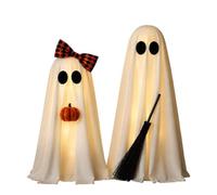 Halloween Ghost Decor - LED Light Up Couple with Broom Pumpkin Set