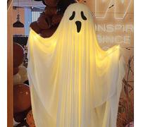 Halloween Ghost Decorations,Large Lighted White Cloth Ghosts,Spooky Light Up Ghost,LEDs Lighted Scary Hanging Glowing Indoor Outside Decor for Yard Lawn Garden Party (White-1pcs)