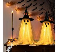 Halloween Ghost Decorations with String Lights and Remote Control - 2pcs Spooky Indoor Decor for Parties, Home, Kitchen, Office