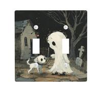 Halloween Ghost Dog Light Switch Cover Plates/Outlet Covers, Black Spooky Landscape for Wall Decor, Thermoplastic Wall Plates, Standard Size Double Toggle