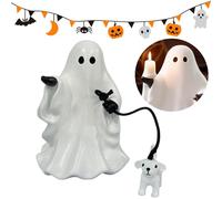 Halloween Ghost Dog Statue, Cute Ghost Walking Dog Figurine for Porch Garden, Indoor Outdoor Resin Ghost Pup Ornament, Whimsical Halloween Decoration Gift