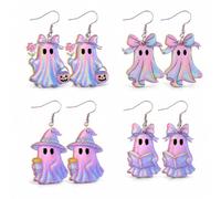 Halloween Ghost Earrings for Women 4Pairs Acrylic Spooky Dangle Earrings, M