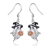 Halloween Ghost Earrings for Women 925 Sterling Silver Spooky Pumpkin Dangle Earrings Cute Halloween Jewelry Gifts for Women