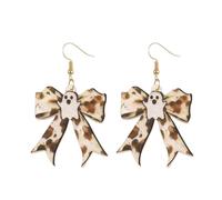 Halloween Ghost Earrings for Women Cute Ghost Bowknot Earrings Leopard Bow Ghosts Earring Spooky Bow Dangle Earring Halloween Party Accessories, L, Acrylic, No Gemstone