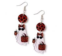 Halloween Ghost Earrings, Leopard Print Dangle Jewelry for Fun Fall Outfits | Stylish ghost artwork with bold leopard detail brings a playful statement accent for Halloween parties and modern fall looks.