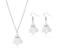 Halloween Ghost Earrings Necklace Set Funny 3D White Ghosts Horror Nights Skull Bloody Hearts Organ Pumpkin Spider Spooky Jewelry Set for Women Goth Halloween Cosplay Holiday Jewelry Accessories, M