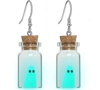 Halloween Ghost Earrings,The Adopt A Ghost In A Bottle Earring,Halloween Tiny Glow-In-The-Dark Spooky Charm Pendant Earrings Christmas Jewelry Gifts for Women's, L, Alloy Steel, crystal