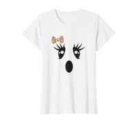 Halloween Ghost Eyelashes Face Costume Leopard Coquette Bow Value Graphic T-Shirt, Women, White, XS