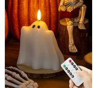 Halloween Ghost Flameless Candle with 3D Flickering Flame, Real Wax Battery Operated LED Candle with Timer, Spooky Halloween Decoration Gift (4.4" x 3.7" x 5.4")