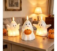Halloween Ghost Flameless Candles, Spooky Cute Ghost Figural Candles