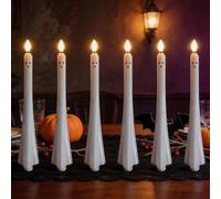 Halloween Ghost Flameless Taper Candles Flickering LED Battery Operated with Remote and Timer, 3D Wick Flickering Halloween Candle, Spooky Ghost Candles for Indoor Holiday Party Home Decoration
