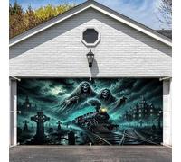 Halloween Ghost Garage Door Cover Banner, 8 x 7FT Hanging Backdrop Decorations for Home Outdoor Indoor Spooky Party Wall Window Yard