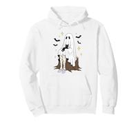 Halloween Ghost Girl and Black-Cat Spooky Season Fall Vibes Pullover Hoodie