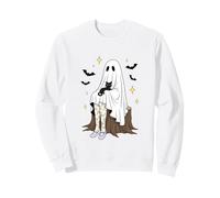 Halloween Ghost Girl and Black-Cat Spooky Season Fall Vibes Sweatshirt
