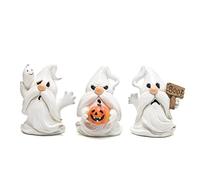Halloween Ghost Gnome Decoration Set of 3 - White Spooky Gnome Figurine Statues with Ghost and Pumpkin Designs, Indoor Halloween Home Decor for Parties, Windowsills, and Tiered Trays