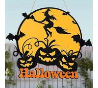 Halloween Ghost Halloween Celebration Surprise Flying Witch Bat Pumpkin Face Wooden Listing Outdoor Pendant Decorations Living (Yellow, 30x25 cm)