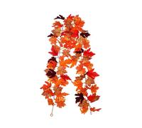 Halloween Ghost Halloween Decorations Outdoor Autumn Decoration Simulation Vine Thanksgiving Autumn Maple Vine 175cm Fall Maple Leaves NO String Lights Wall (Orange, One Size)
