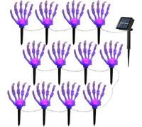 Halloween Ghost Hand Garden Light, LED Lighted Skeleton Arm Stakes, Solar Skeleton Hand Ground Lamp, Outdoor Garden Yard Horror Skull Hand Ornament Props, For Halloween Party Scene Layout (12 Light)