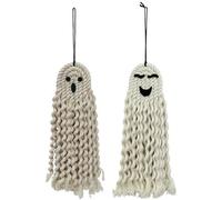 Halloween Ghost Hanging Ornaments Hand Woven White Ghost Wall Hangings with Macrame Kit Hanging Pendant for Halloween Garden Party Decoration