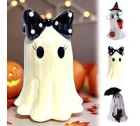 Halloween Ghost Holding Umbrella 2025 Halloween Black Cat Ghost Decoration, Ghost With Black Cat Underneath Umbrella Figurine, Gothic Ghosts Figurines (3C)