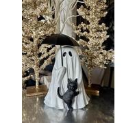 Halloween Ghost Holding Umbrella 2025 Halloween Black Cat Ghost Decoration, Ghost With Black Cat Underneath Umbrella Figurine, Gothic Ghosts Figurines (1A)