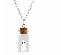 Halloween Ghost in A Bottle Pendant Necklace Funny Charm Glow In the Dark Ghost The Adopt A Ghost Glass Spooky Small Chain Necklace Earrings for Women Men Goth Winter Halloween Cosplay Christmas Party