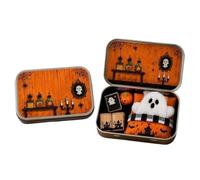 Halloween Ghost in a Tin Box - Cute Miniature Plush Figure with Bed & Accessories, Spooky Surprise Gift for Kids, Desktop Fidget Toy & Party Favour, Collectible Pocket Pal (B)
