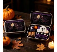 Halloween Ghost in a Tin Box - Cute Miniature Plush Figure with Bed & Accessories, Spooky Surprise Gift for Kids, Desktop Fidget Toy & Party Favour, Collectible Pocket Pal (C)
